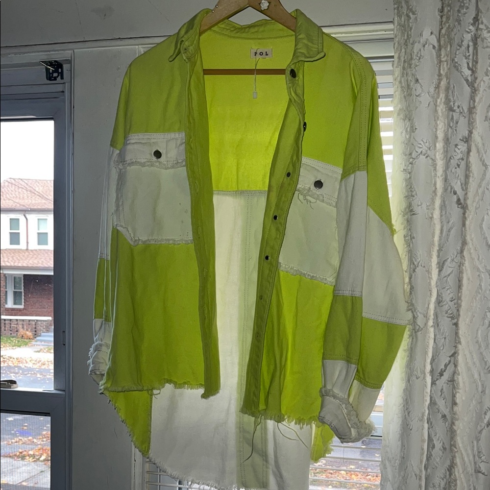 POL Lime and White Jean Jacket